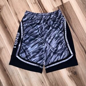 AND1 Men’s Vintage Athletic Basketball Shorts Gray Black S Camouflage Drawstring